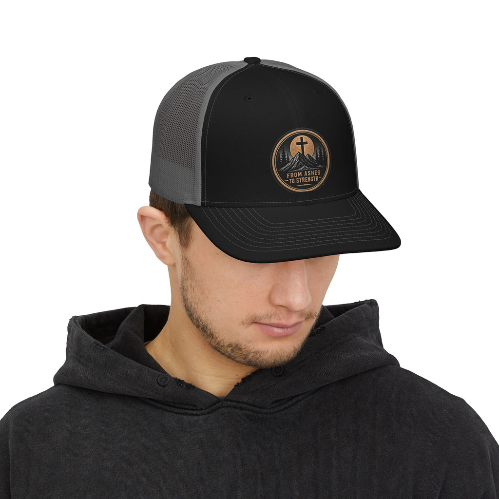 Christian Anchor Patch Trucker Cap — "From Ashes to Strength" Snapback Hat