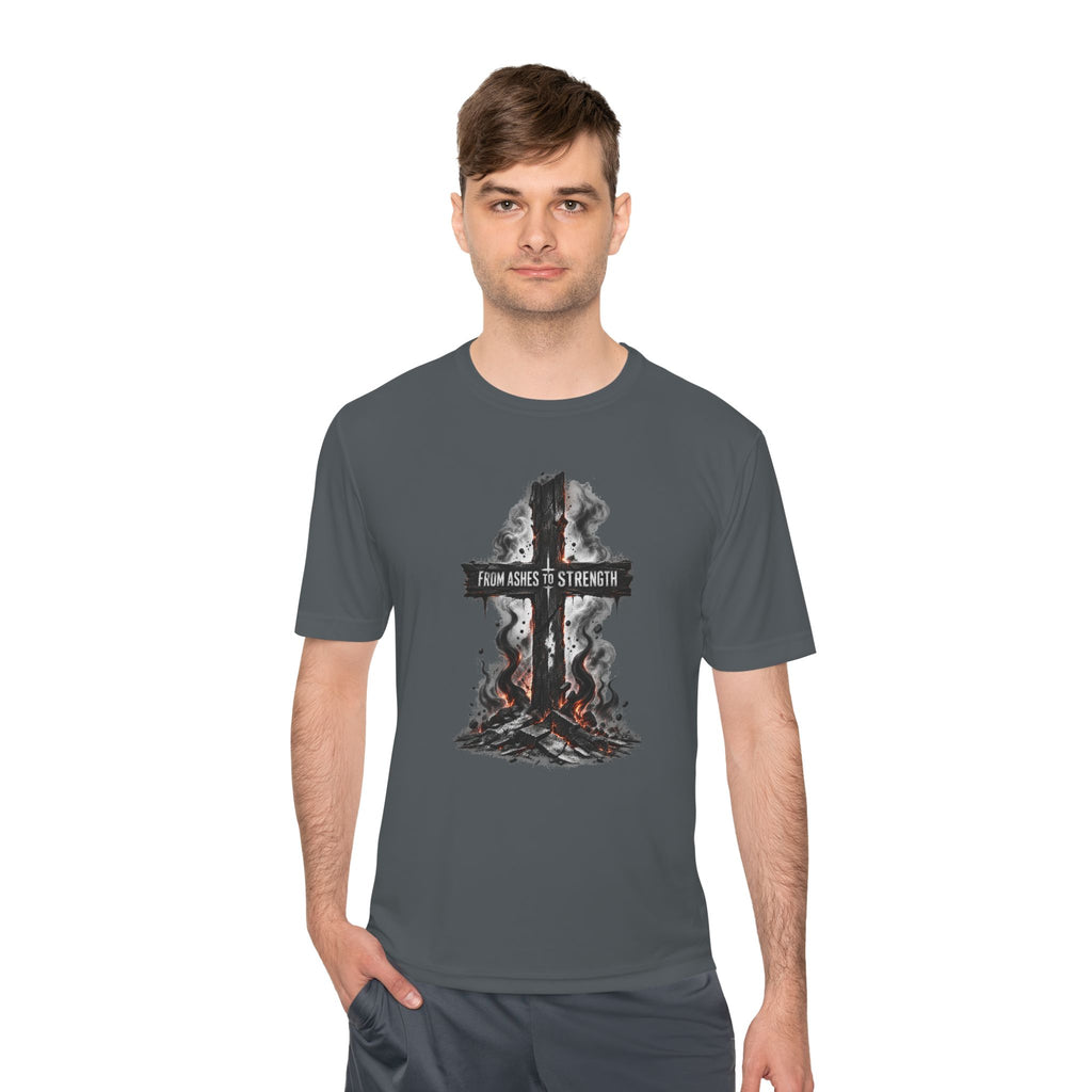Faith Cross Tee — "From Ashes to Strength" Moisture-Wicking Christian Shirt