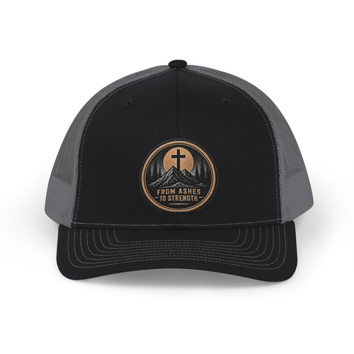Christian Anchor Patch Trucker Cap — "From Ashes to Strength" Snapback Hat