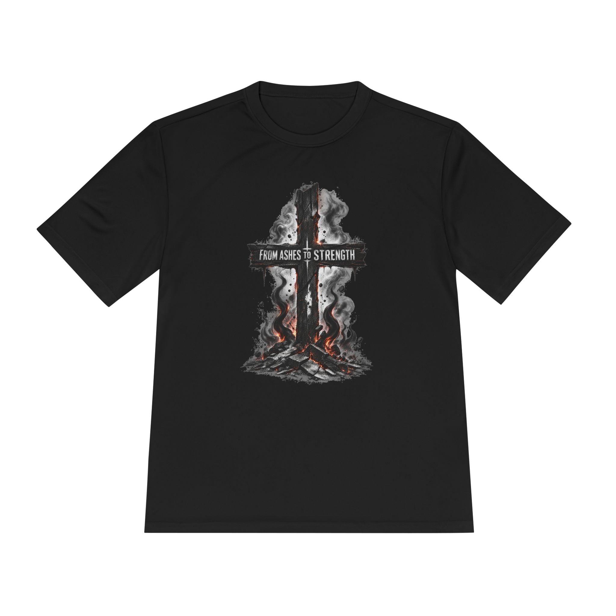 Faith Cross Tee — "From Ashes to Strength" Moisture-Wicking Christian Shirt