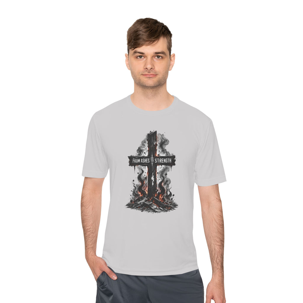 Faith Cross Tee — "From Ashes to Strength" Moisture-Wicking Christian Shirt