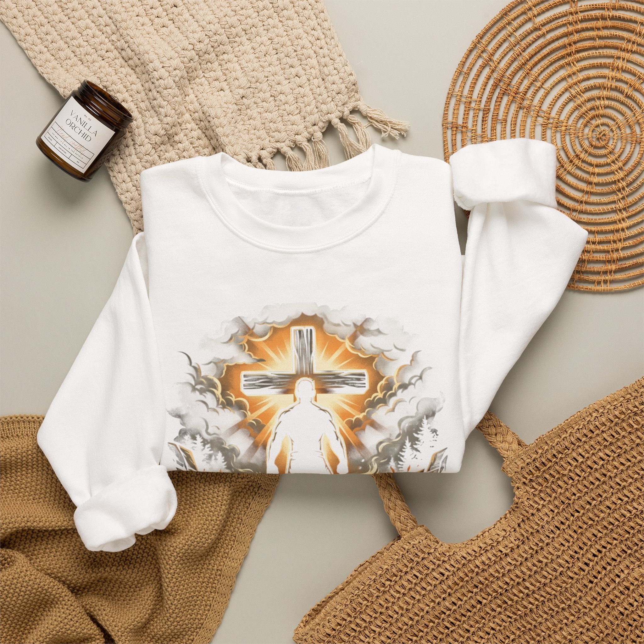 From Ashes To Strength Ministries Crewneck Sweatshirt — Christian Faith Cross Design