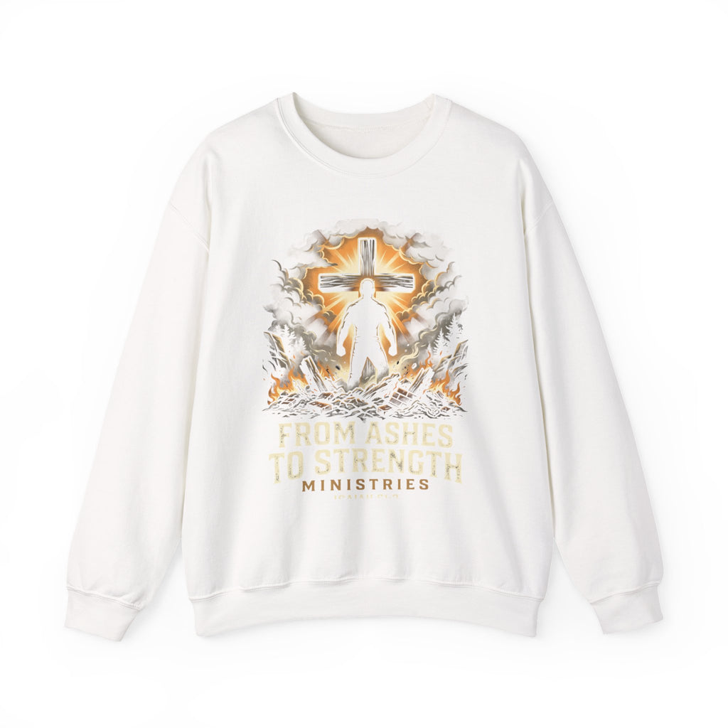 From Ashes To Strength Ministries Crewneck Sweatshirt — Christian Faith Cross Design