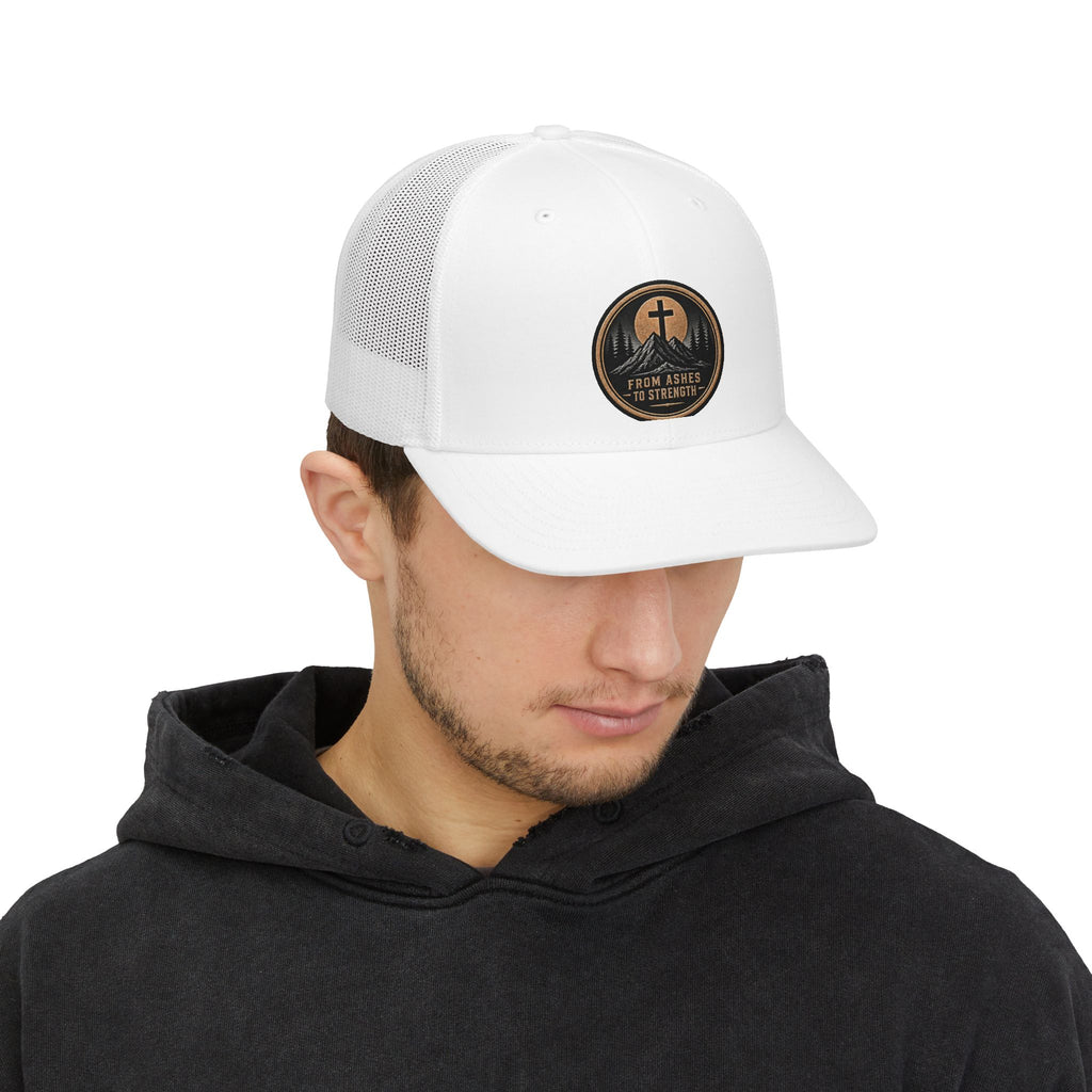 Christian Anchor Patch Trucker Cap — "From Ashes to Strength" Snapback Hat